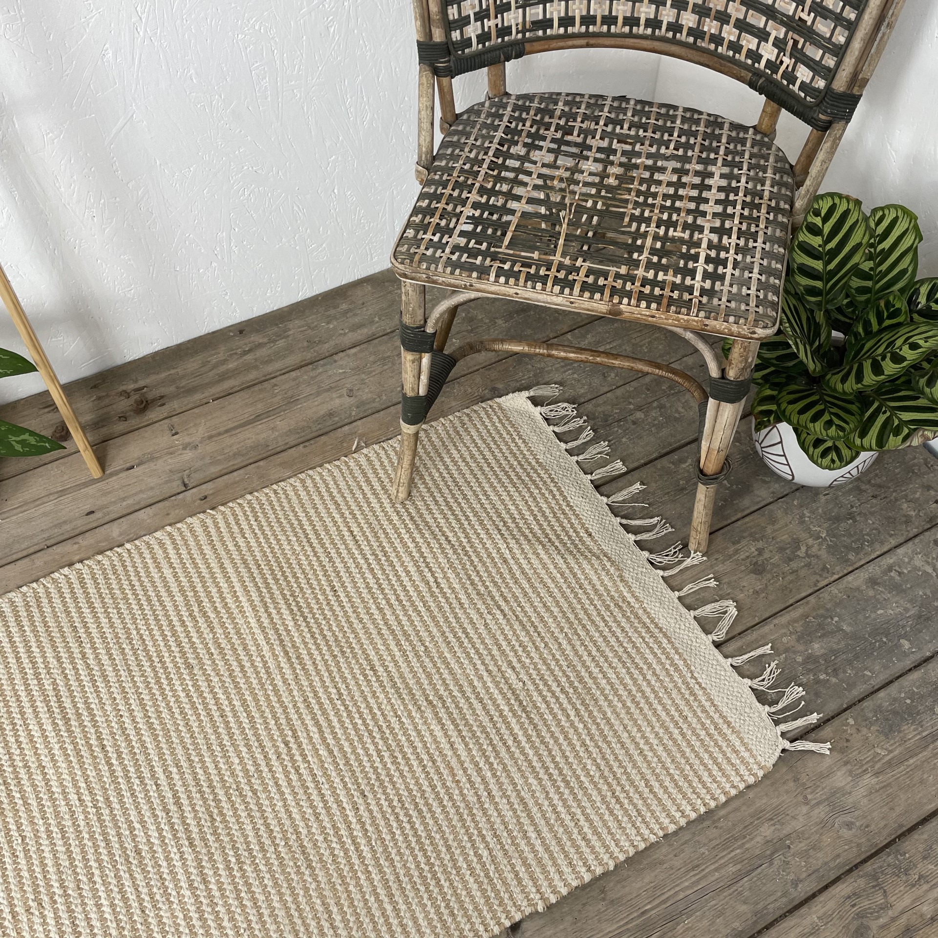 Cotton Jute Brown Tone Rugs Small Stripe 5 Sizes Fair Trade